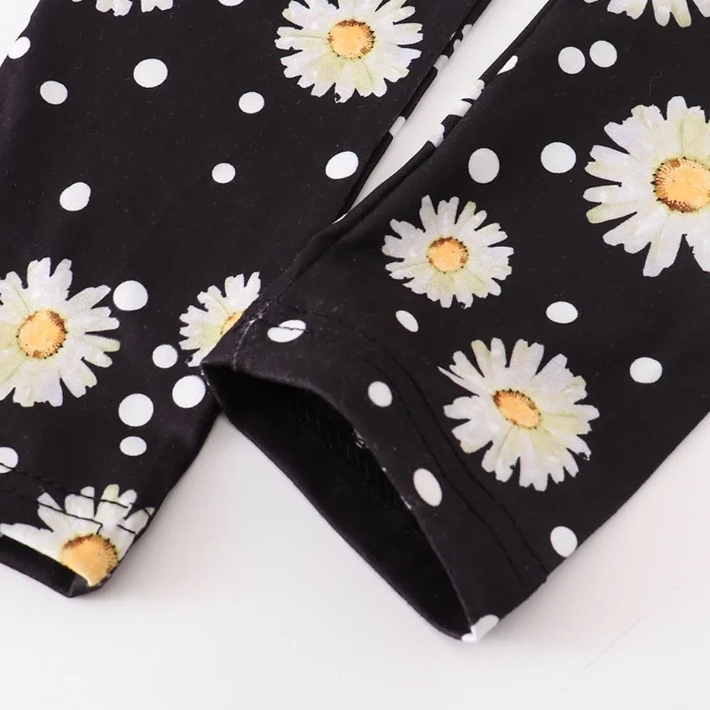 Boutique Girls Long Ruffle Sleeve Shirt & Daisy Floral Leggings Outfit Set